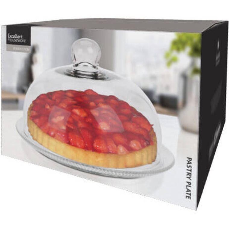 Eh Excellent Houseware, szklana patera na ciasto z kloszem, średnica 30-17 cm
