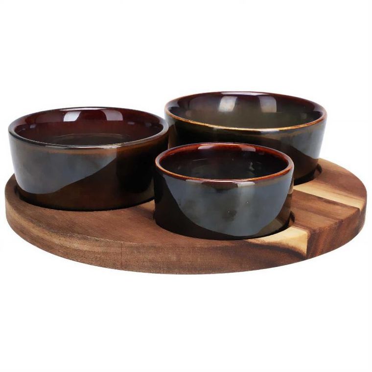 EH Excellent Houseware, taca na przekąski z miseczkami z kamionki, 20 cm