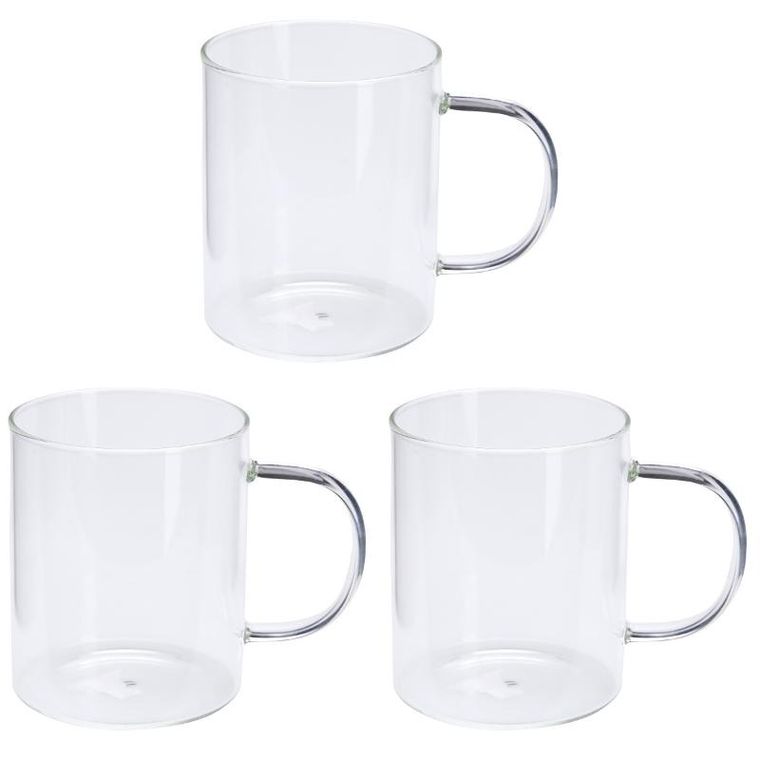 Eh Excellent Houseware, Vuni, kubek z dużym uchem, szklany, 400 ml, 3 szt.