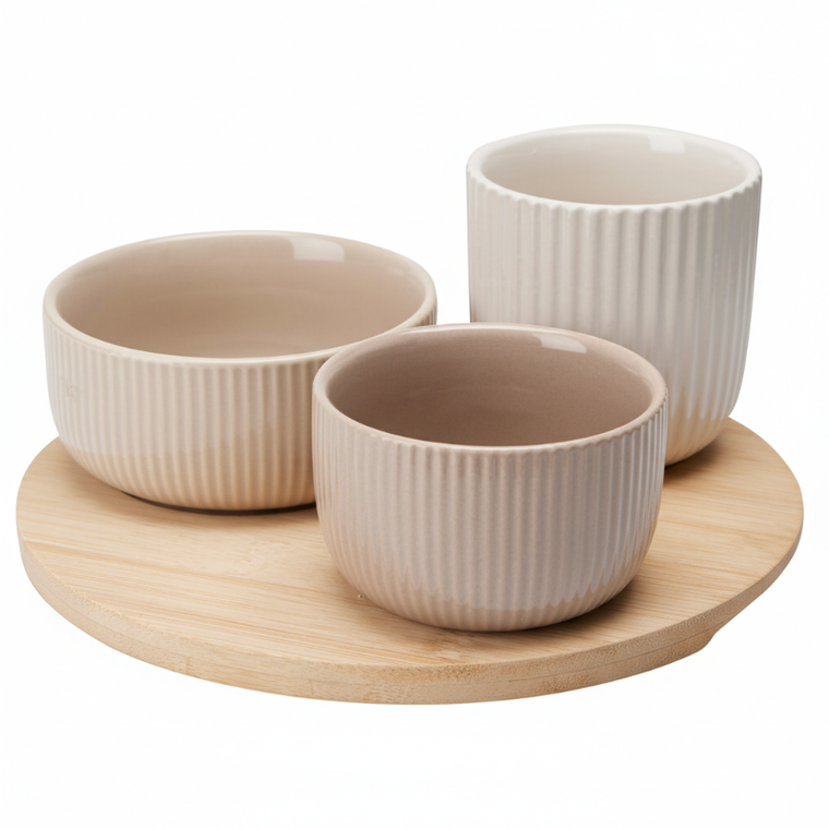 Eh Excellent Houseware, zestaw ceramicznych miseczek, na bambusowej tacy