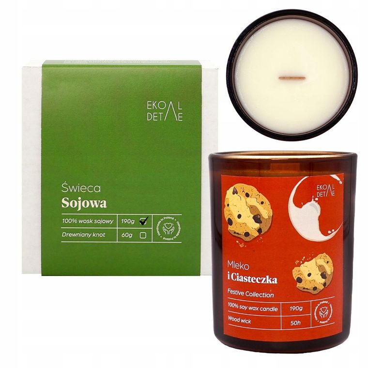 EkoDetale, Festive, świeca sojowa w szkle, Mleko i Ciasteczka, 190g