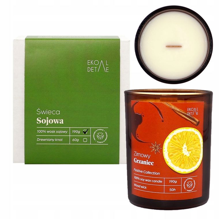 EkoDetale, Festive, świeca sojowa w szkle Zimowy Grzaniec, 190g