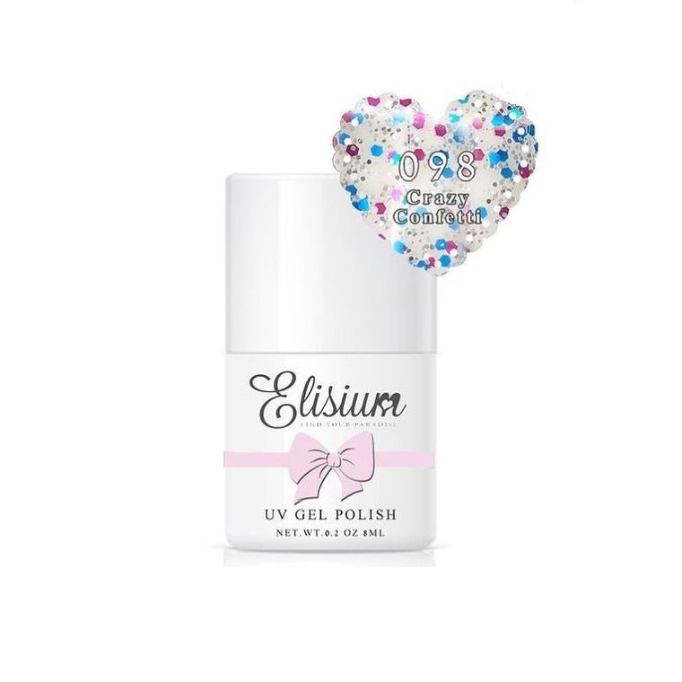 Elisium, UV Gel Polish, lakier hybrydowy do paznokci, 098 Crazy Conffetti, 8 ml