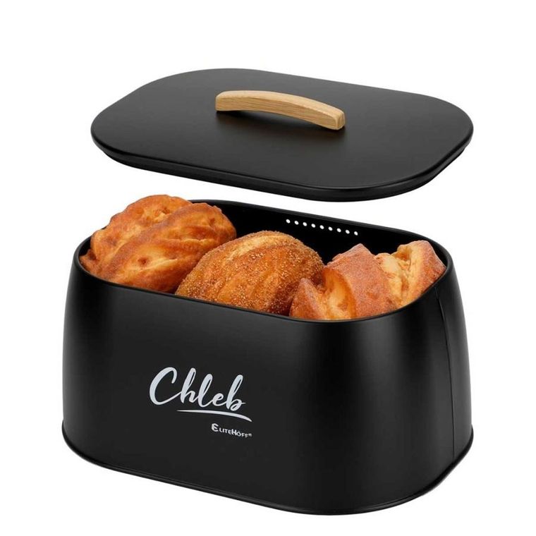 Elitehoff, chlebak, pojemnik stalowy na pieczywo, czarny, e-6324