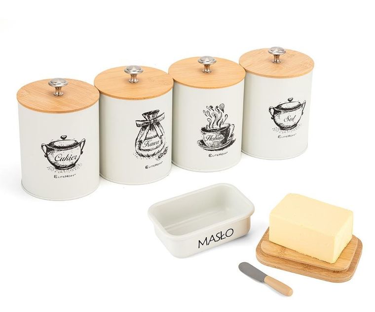 Elitehoff, zestaw 4 pojemników kuchennych i maselniczką