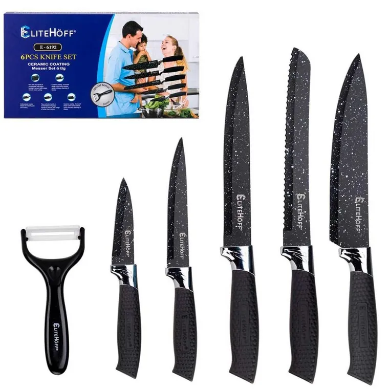 Elitehoff, zestaw kuchennych noży marmurkowych z obieraczką, 5 elementów