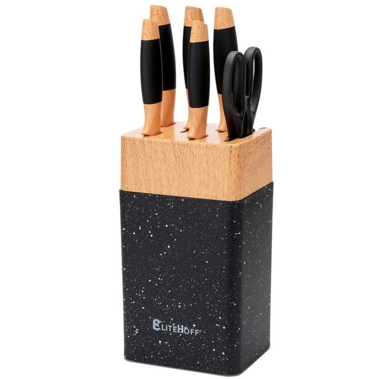 Elitehoff, zestaw noży kuchennych w stojaku z ostrzałką