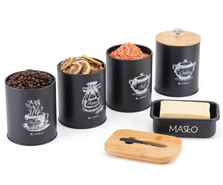 Elitehoff, zestaw pojemników kuchennych i maselniczka, 4 szt., E-6055