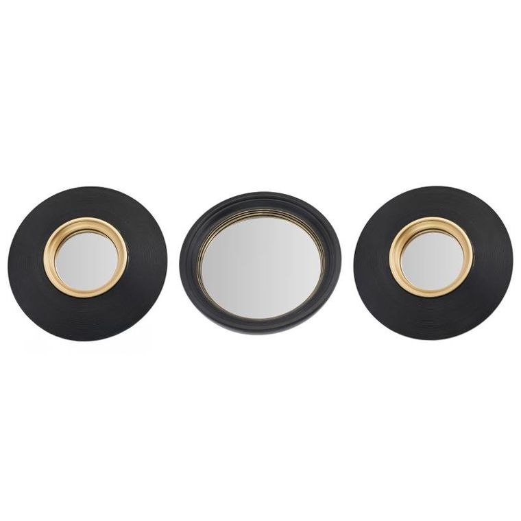 Emako, Dem, zestaw okrągłych luster w czarnych ramach, 25,5 cm, 3 szt.