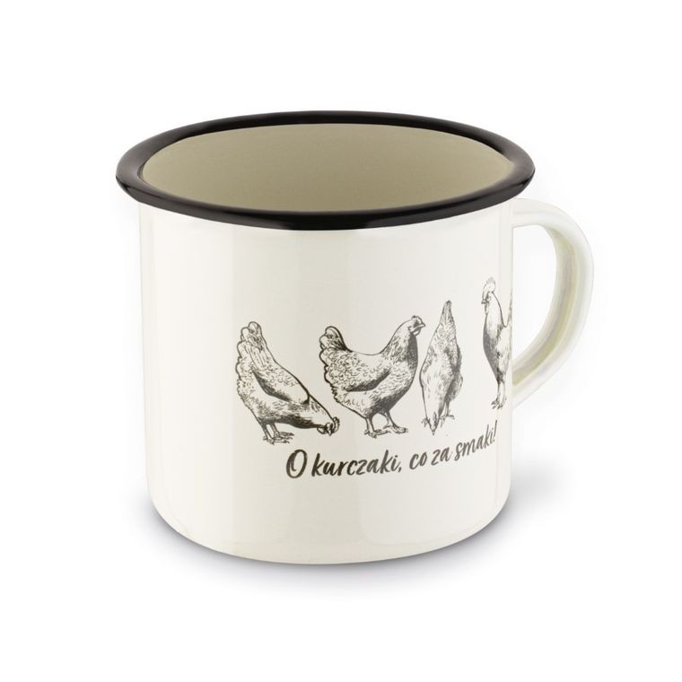 Emaliowany kubek, 10 cm, 700 ml, o kurczaki