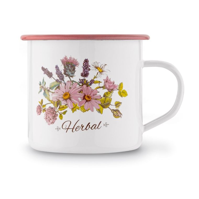 Emaliowany kubek, biały, 10 cm, 700 ml, herbal