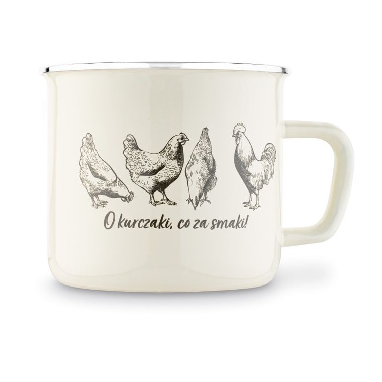 Emaliowany kubek, z pokrywą, 14 cm, 1.4l, o kurczaki