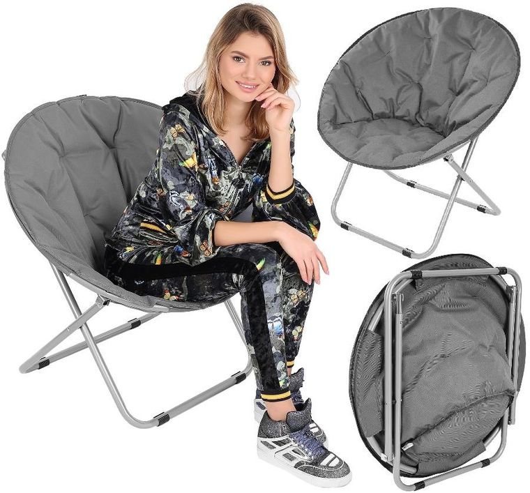 Enero Camp, Moon, fotel campingowy, ciemny szary, 82-68-79 cm