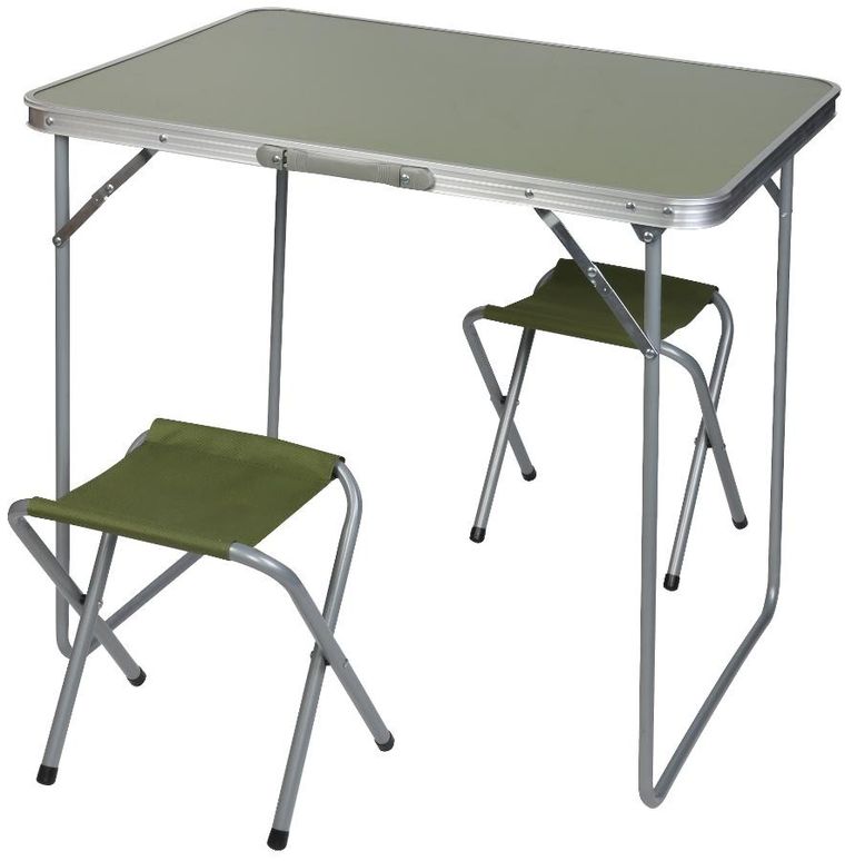 Enero Camp, składany stolik turystyczny, 2 krzesła, zielony, 80-60-70 cm