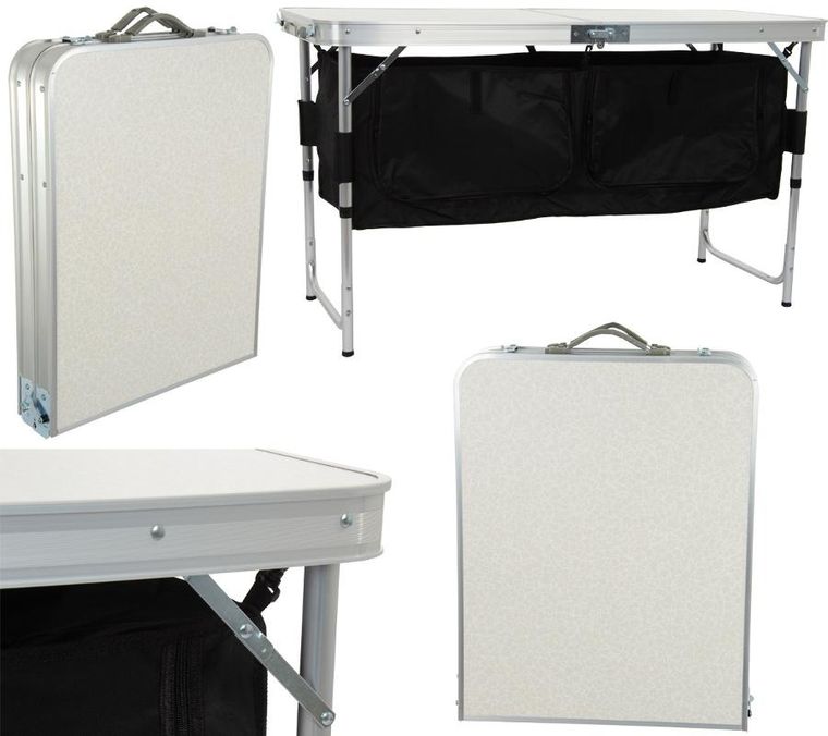 Enero Camp, składany stolik turystyczny, z szafą, 120-47-70/62/54 cm