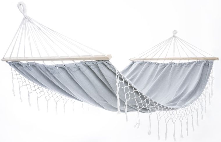 Enero, hamak z frędzlami, 2-osobowy, Miami Natura, szary, 200-150 cm