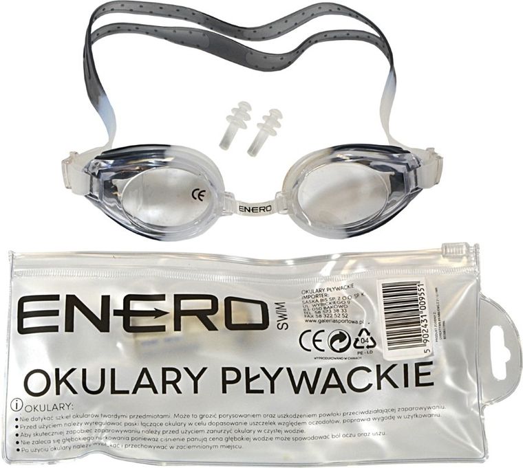 Enero, okularki pływackie z zatyczkami, czarne