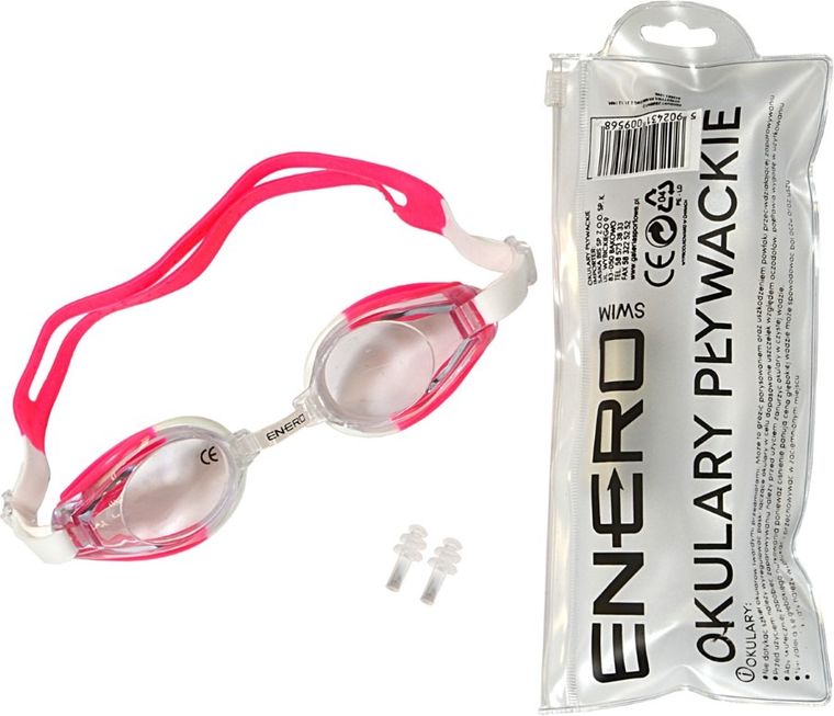 Enero, okularki pływackie z zatyczkami, różowe