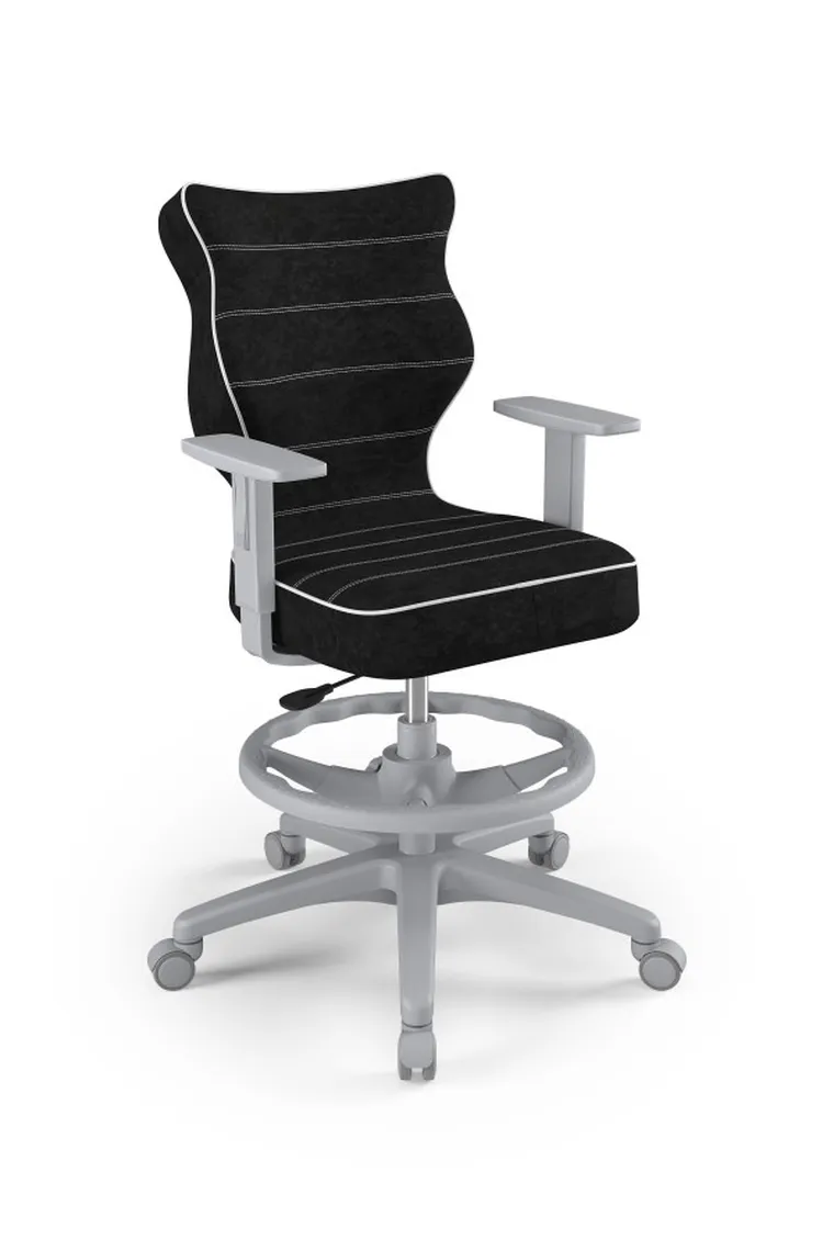 Entelo, Duo, krzesło młodzieżowe z podnóżkiem i podłokietnikami, wzrost 146-176,5 cm, czarne