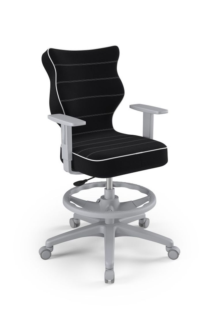 Entelo, Duo, krzesło młodzieżowe z podnóżkiem i podłokietnikami, wzrost 146-176,5 cm, czarne