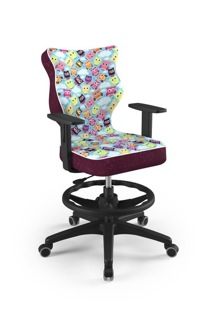 Entelo, Duo, krzesło młodzieżowe z podnóżkiem i podłokietnikami, wzrost 146-176,5 cm, sowy