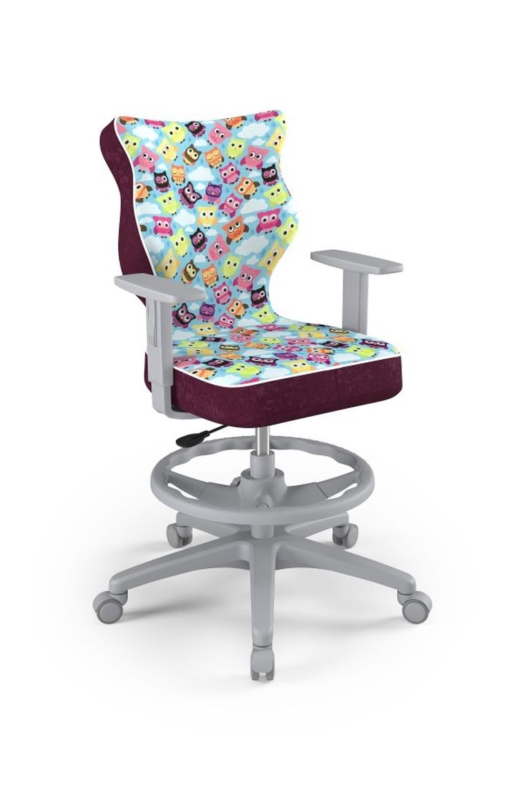 Entelo, Duo, krzesło młodzieżowe z podnóżkiem i podłokietnikami, wzrost 146-176,5 cm, sowy