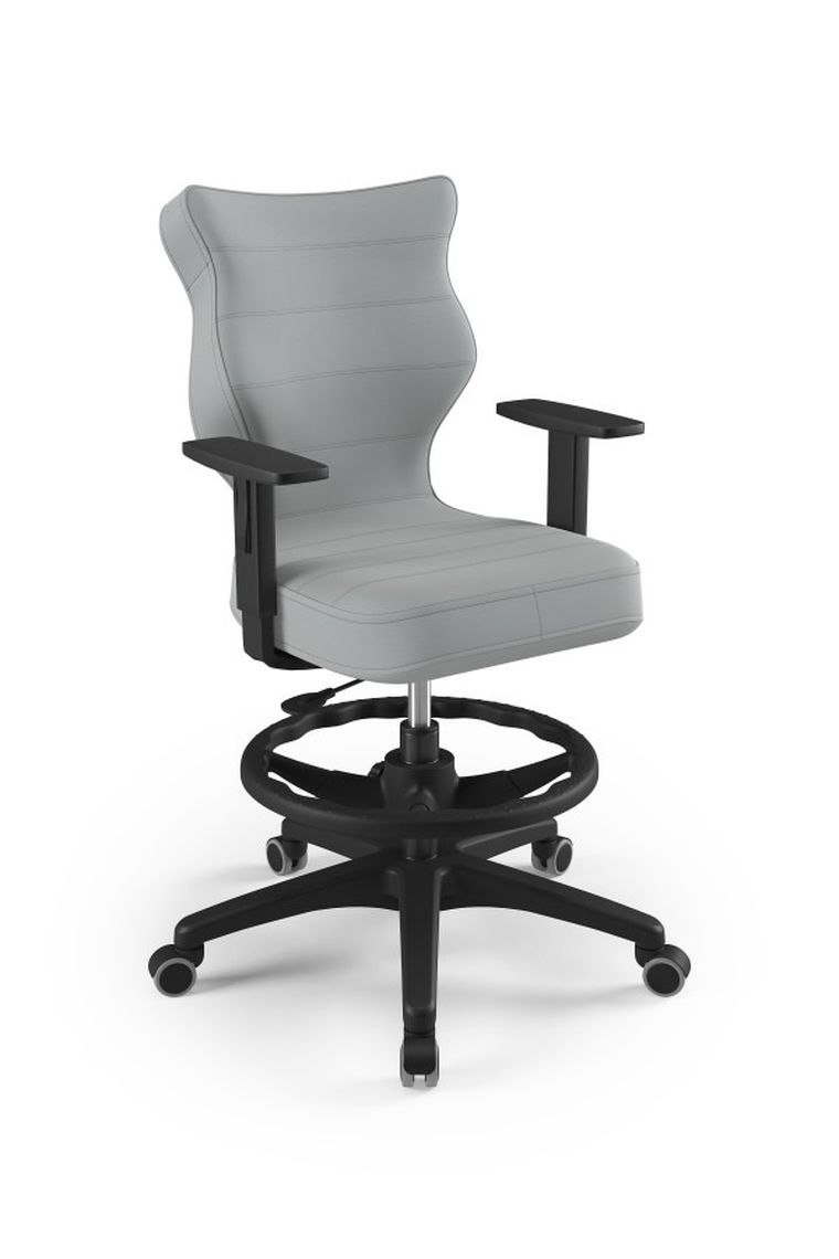 Entelo, Duo, krzesło młodzieżowe z podnóżkiem i podłokietnikami, wzrost 146-176,5 cm, szare