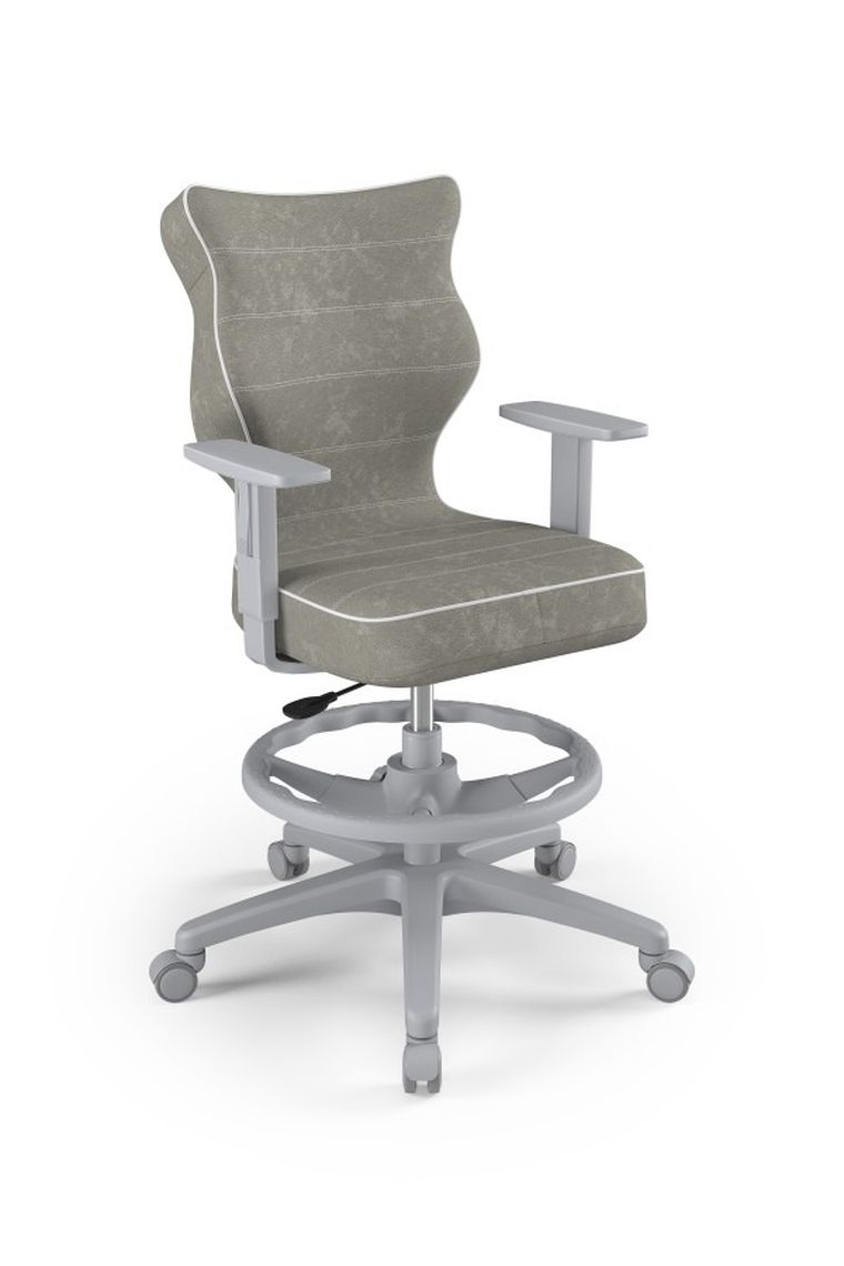 Entelo, Duo, krzesło młodzieżowe z podnóżkiem i podłokietnikami, wzrost 146-176,5 cm, szare