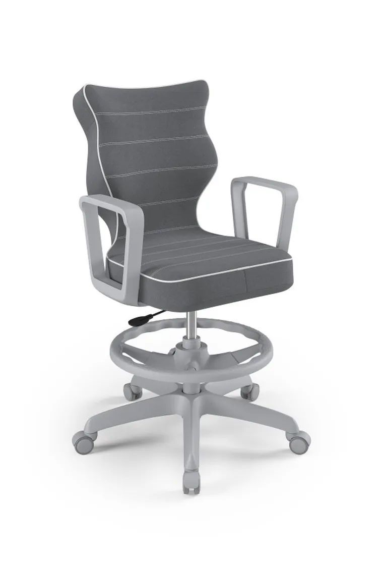 Entelo, Norm, krzesło młodzieżowe z podnóżkiem i podłokietnikami, wzrost 146-176,5 cm, ciemno szare