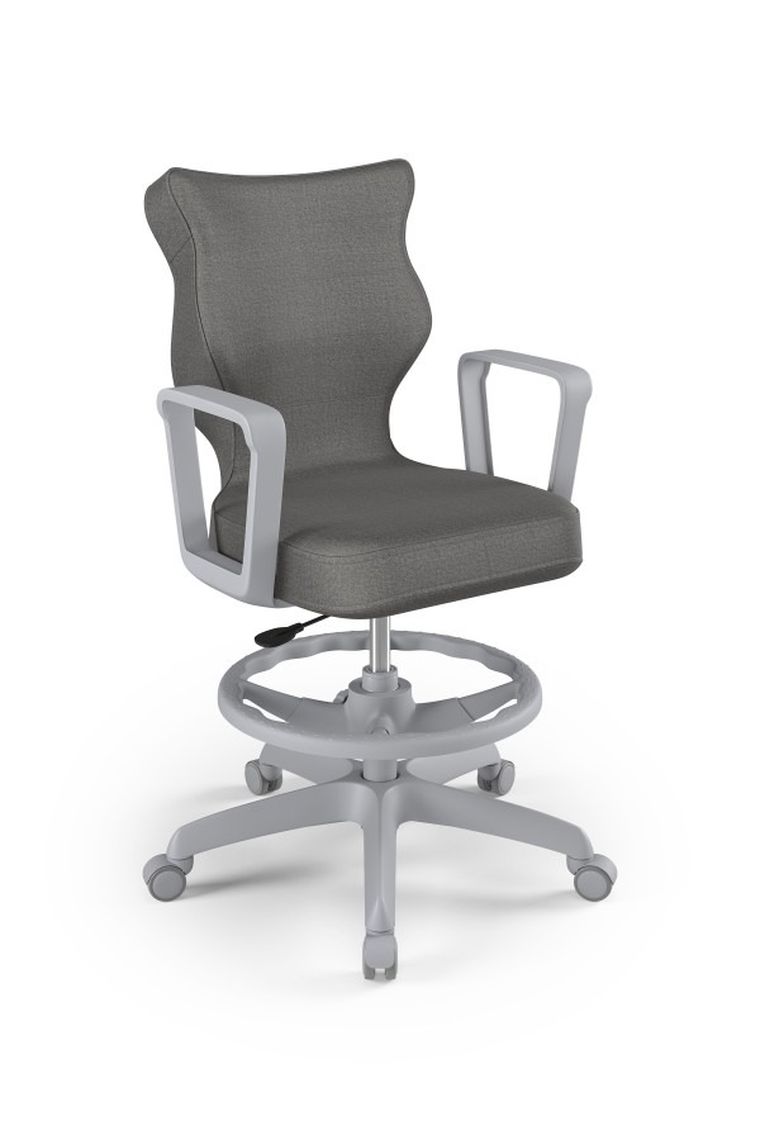 Entelo, Norm, krzesło młodzieżowe z podnóżkiem i podłokietnikami, wzrost 146-176,5 cm, ciemno szare