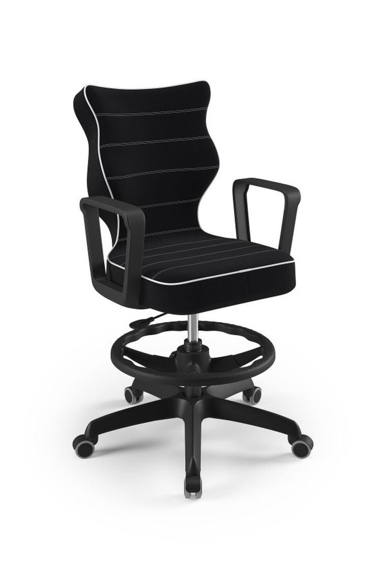 Entelo, Norm, krzesło młodzieżowe z podnóżkiem i podłokietnikami, wzrost 146-176,5 cm, czarne