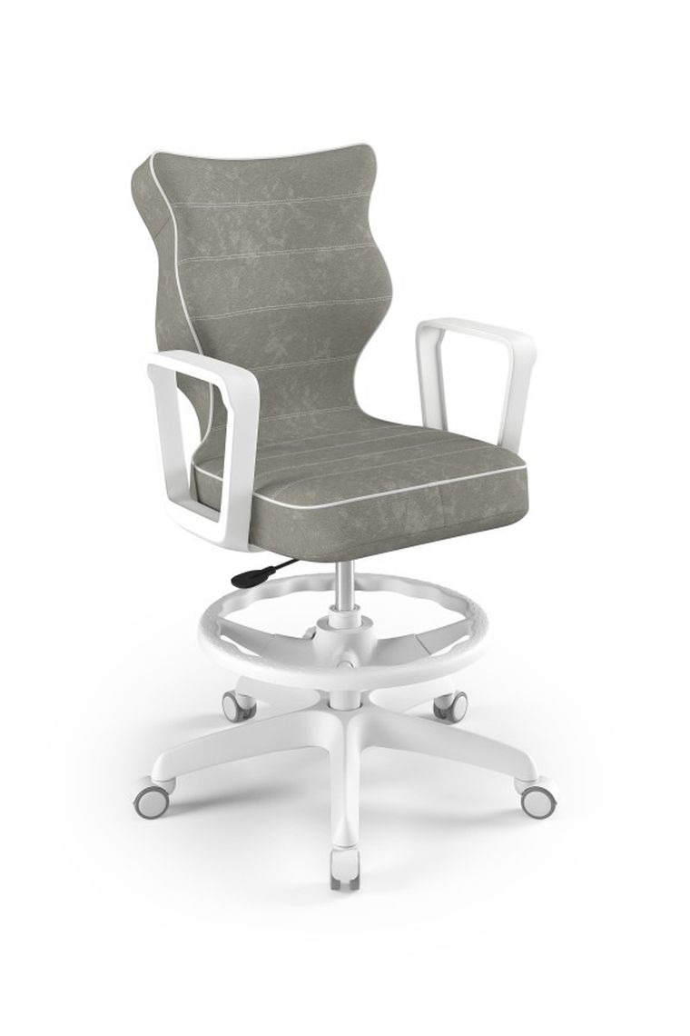 Entelo, Norm, krzesło młodzieżowe z podnóżkiem i podłokietnikami, wzrost 146-176,5 cm, szare