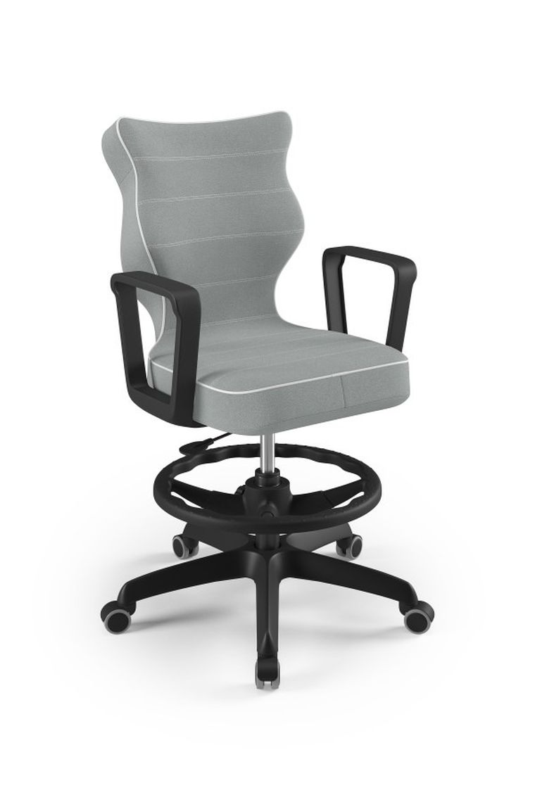 Entelo, Norm, krzesło młodzieżowe z podnóżkiem i podłokietnikami, wzrost 146-176,5 cm, szare