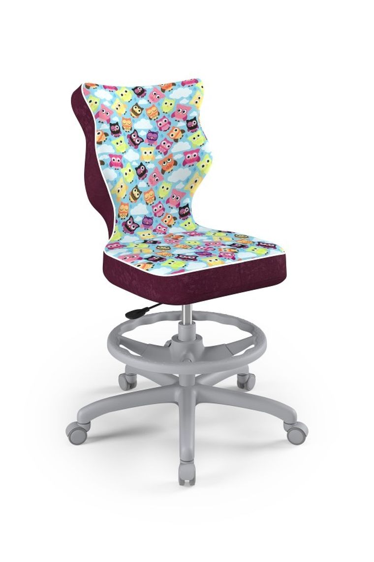 Entelo, Petit, krzesło młodzieżowe z podnóżkiem, wzrost 146-176,5 cm, sowy