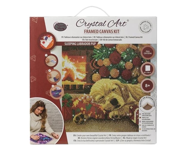 Epee, Crystal Art, obraz na płótnie z mozaiką diamentową, Śpiący labrador, 30-30 cm