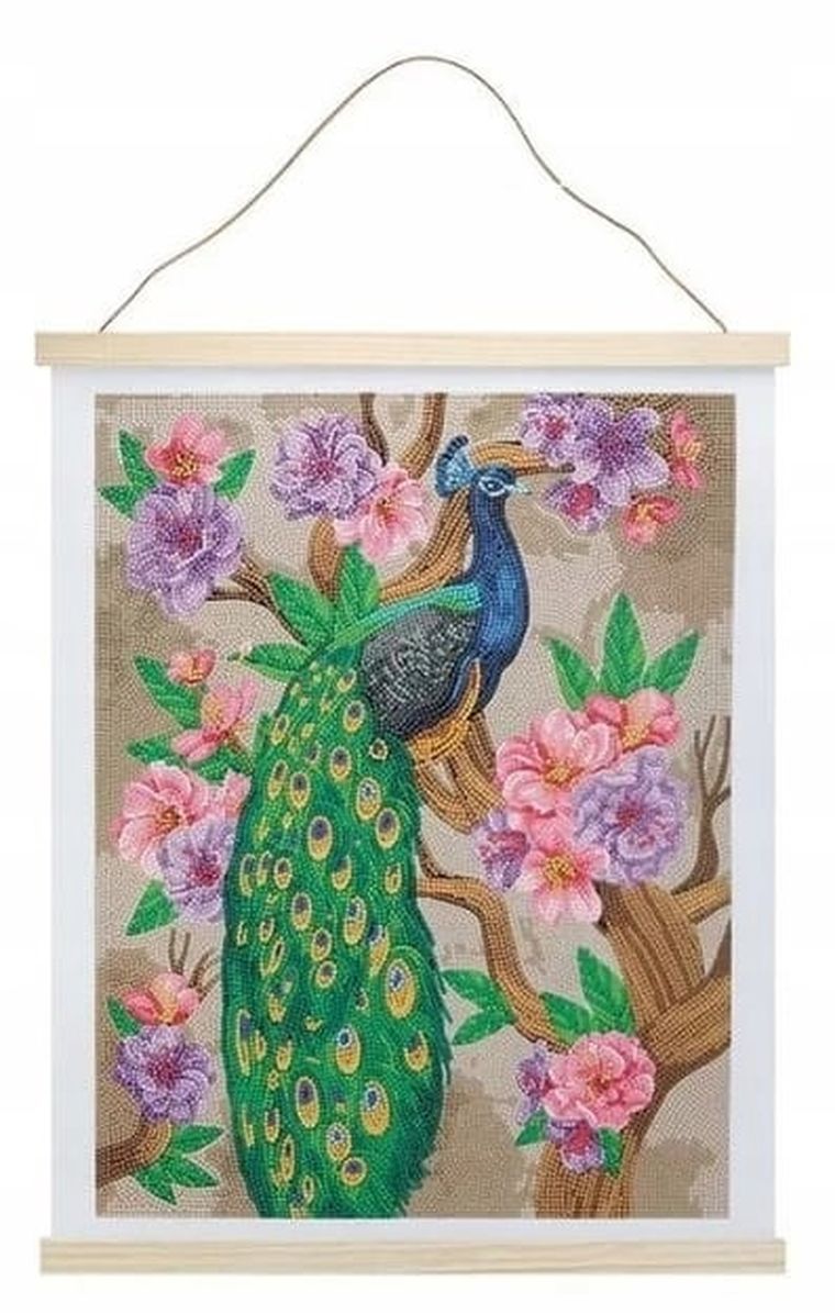 Epee, Crystal Art, plakat z mozaiką diamentową, Paw i piwonia, 35-45 cm