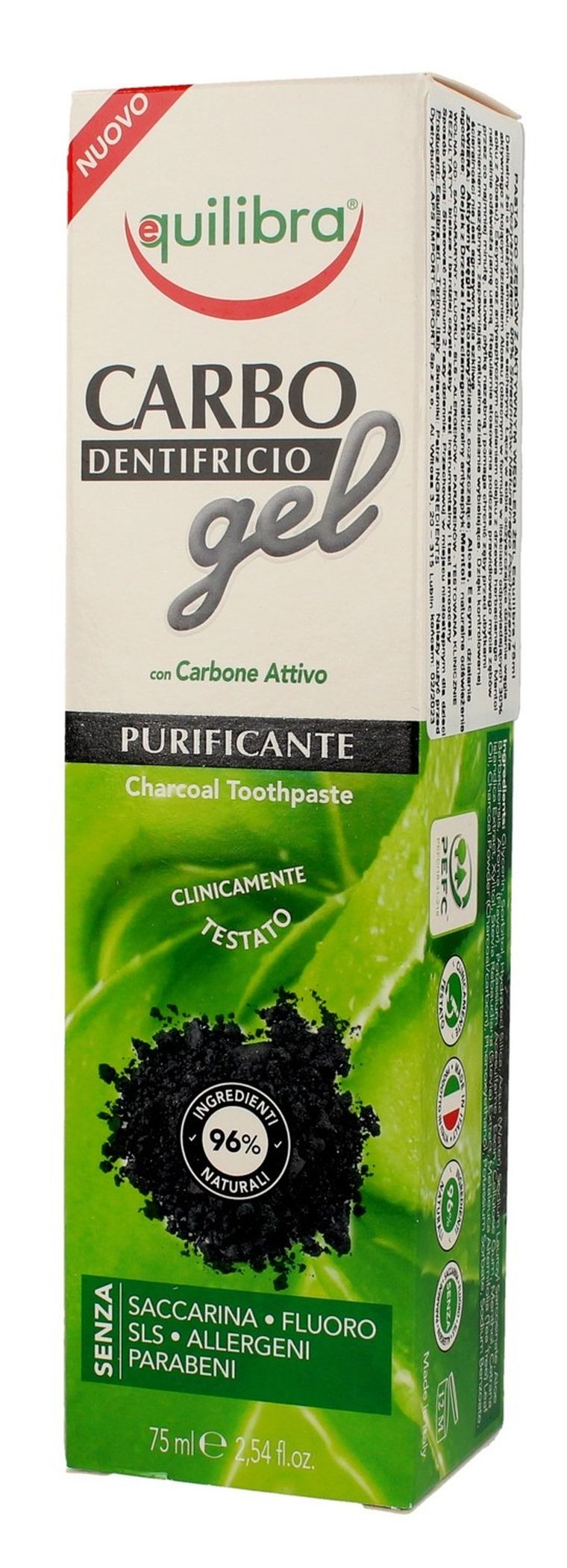 Equilibra, Carbone Attivo, pasta do zębów oczyszczająca z aktywnym węglem, 75 ml