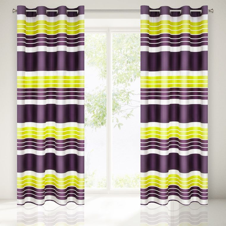 Eric, zasłona gotowa, uszyta z organtyny w pasy o delikatnym połysku, 140-250 cm