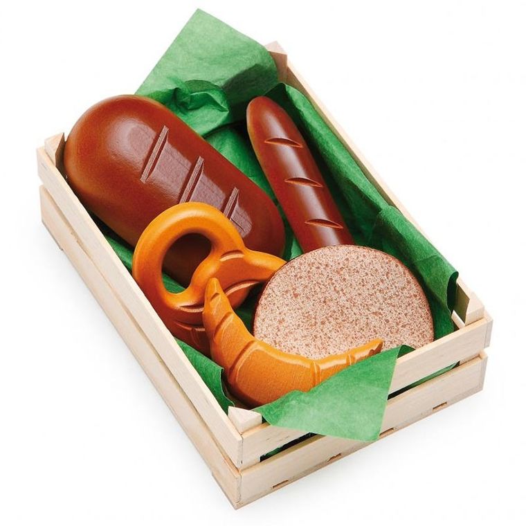 Erzi, drewniane pieczywo w skrzyneczce