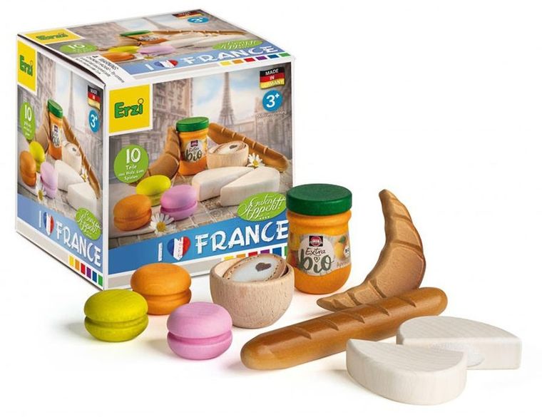 Erzi, Francja, zabawa w kuchnię, drewniane produkty spożywcze, 10 elementów