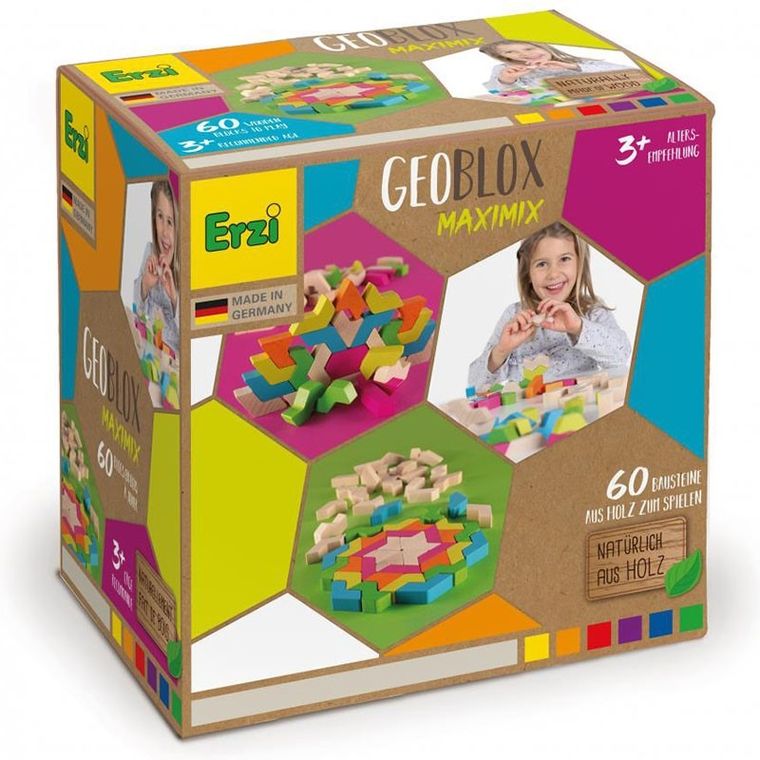 Erzi, GeoBlox, MaxiMix, klocki drewniane, 60 elementów
