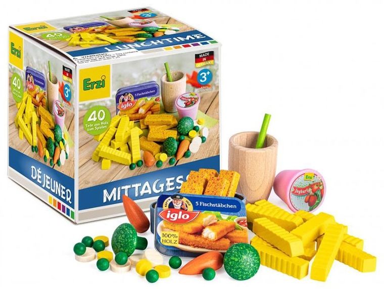 Erzi, Lunch, zabawa w gotowanie, drewniane produkty spożywcze, 40 elementów