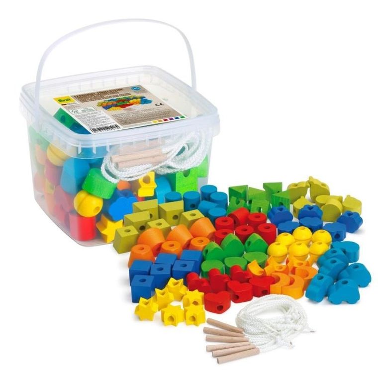 Erzi, nawlekanka, kształty i kolory, drewniana gra, 96 elementów