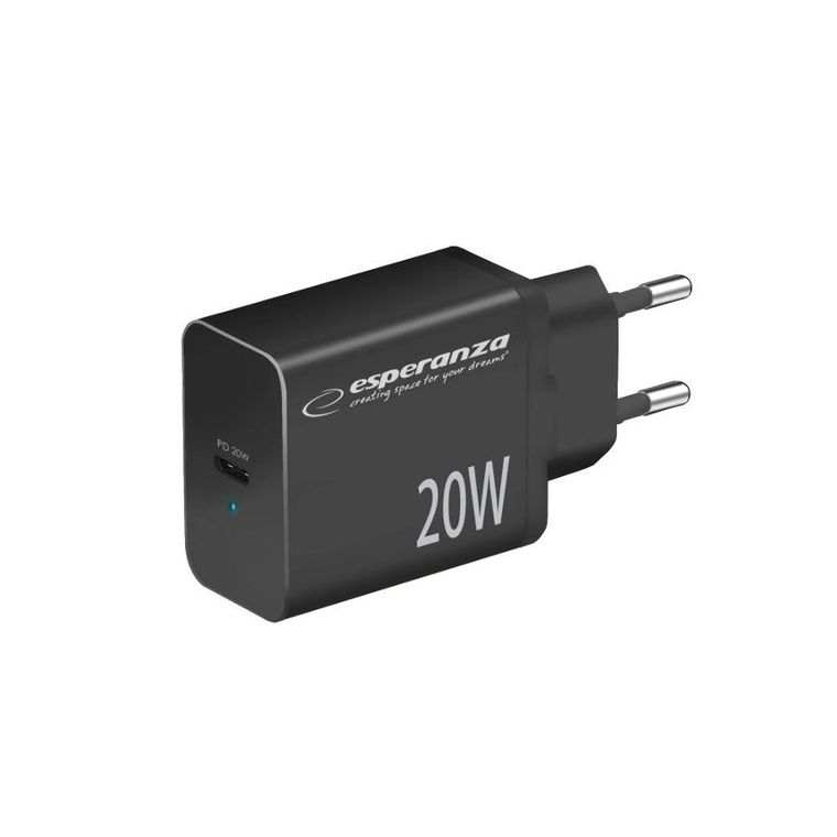 Esperanza, ładowarka sieciowa 20w USB, c pd czarna ezc104k