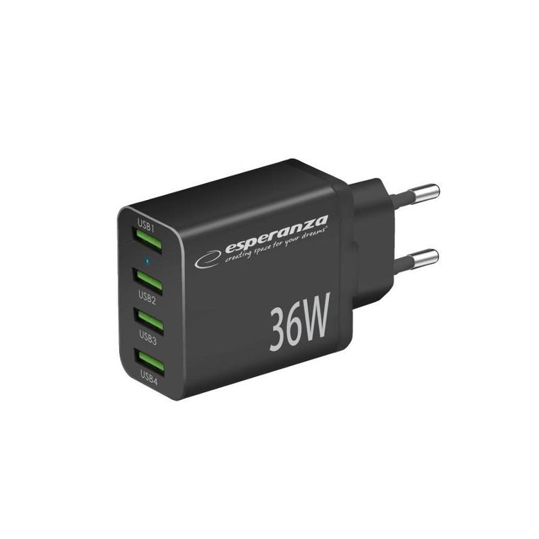 Esperanza, ładowarka sieciowa, 36W, 4xUSB, a qc 3.0, 18W, ezc107k