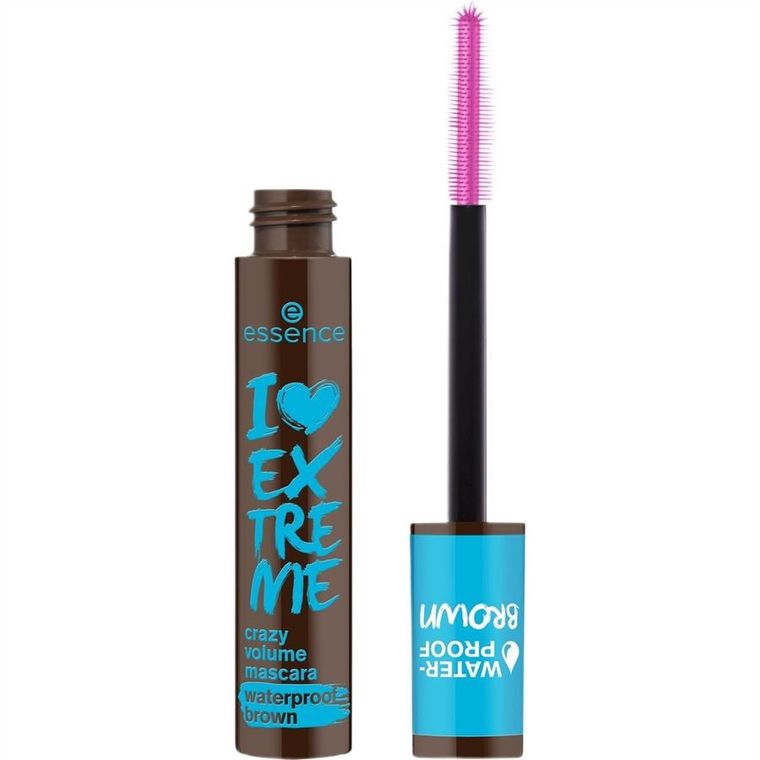 Essence, I Love Extreme Crazy Volume Mascara Waterproof, brązowa maskara pogrubiająca do rzęs, 01 Cozy Brown, 12 ml