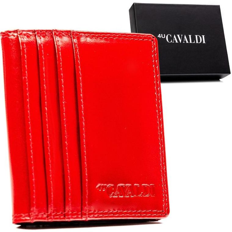 Etui na karty, czerwone, skórzane, RFID, 4U Cavaldi