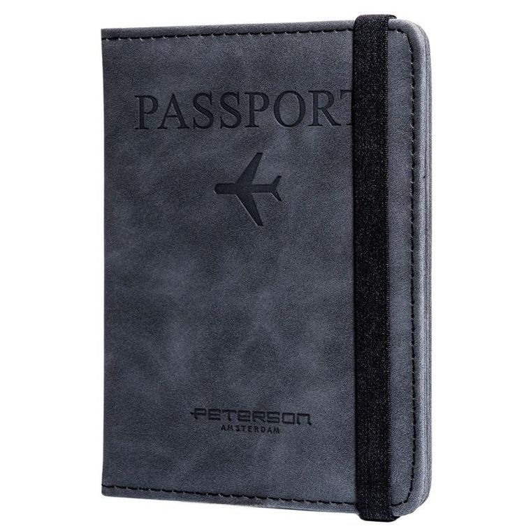 Etui na paszport, czarne, skóra ekologiczna, Peterson