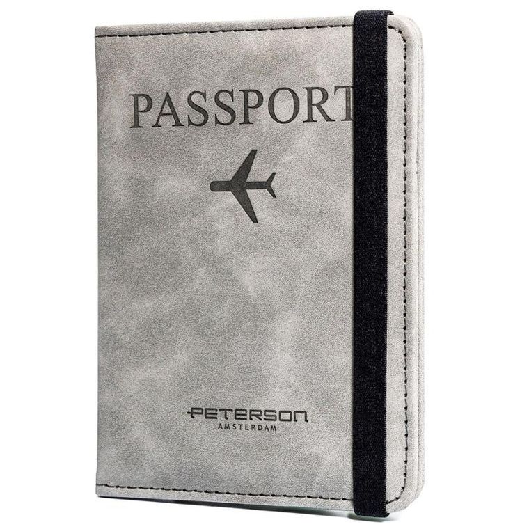 Etui na paszport, szare, skóra ekologiczna, Peterson