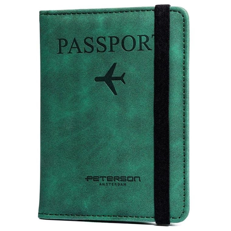 Etui na paszport, zielone, skóra ekologiczna, Peterson